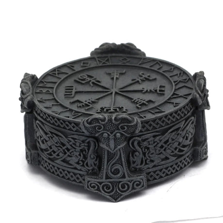 Norse Viking Trinket Box Vegviser Runic Compass Knotwork Thor Hammer