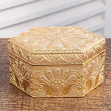 Golden Peacock Hexagonal Metal Jewellery Box