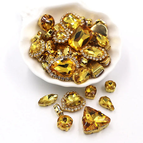 50pcs/Bag Shiny Mixed Shape Sew On Glass Rhinestone Gold Claw Crystal Buckle DIY Decoration 24 Colours