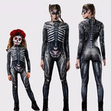 Day of the Dead Skeleton Bodycon Halloween Costume Adult Kids One Piece Rose Bodysuit