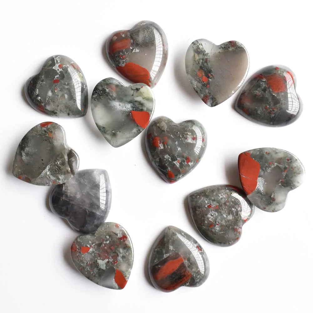 Twelve Natural Stone Heart Shape Cabochons for Jewellery Making 25mm