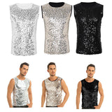 Mens Sequinned Tank Tops Festival Rave Party Clubwear