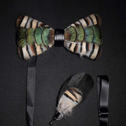 Men's Bow Tie & Pin Set Handmade Natural Feather Gift Box