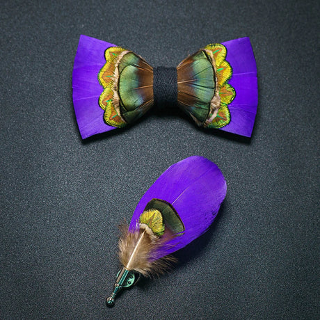 Men's Bow Tie & Pin Set Handmade Natural Feather Gift Box