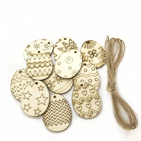 25pcs Wooden Easter Eggs Craft DIY Ornament Hanging Tags