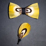 Men's Bow Tie & Pin Set Handmade Natural Feather Gift Box