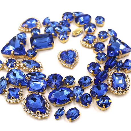 50pcs/Bag Shiny Mixed Shape Sew On Glass Rhinestone Gold Claw Crystal Buckle DIY Decoration 24 Colours