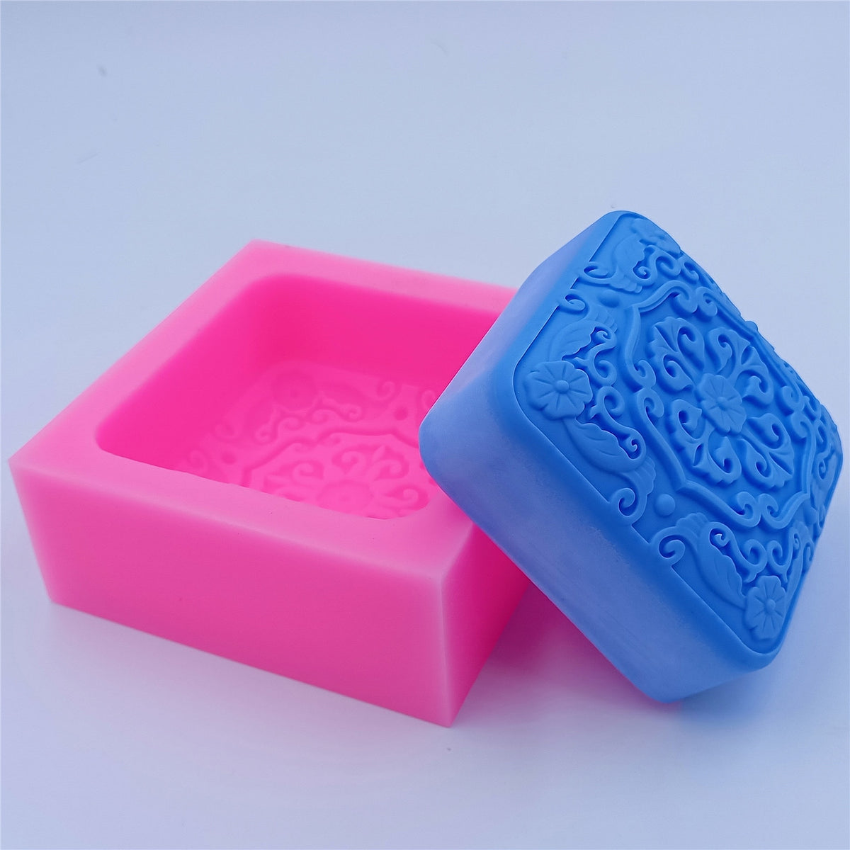 Square Tile Flower Pattern Handmade Soap Bar Mould DIY Crafts