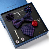 Men's 8pcs Tie Set Wedding Cravat Silk Bowtie Pocket Square Cufflinks Brooch Box Set Gifts For Men