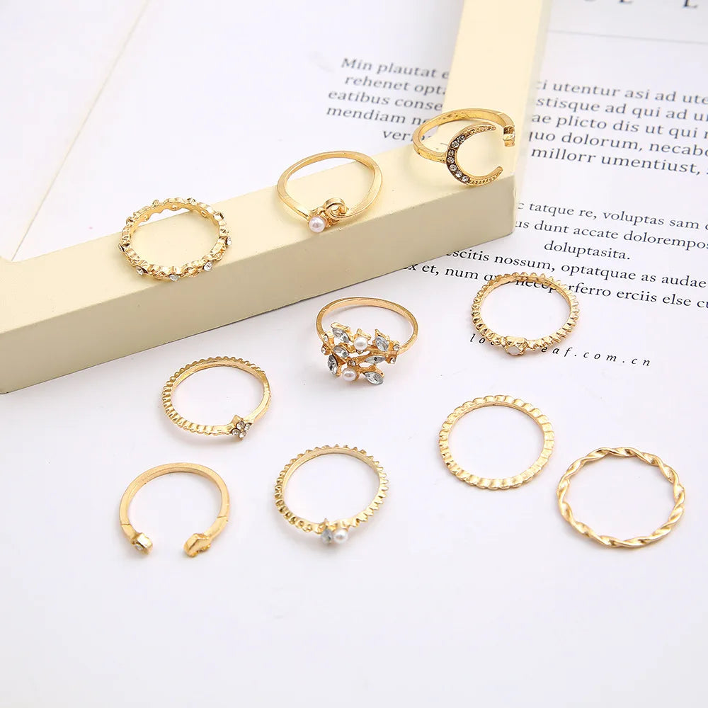 Boho Moon Heart Set of Ten Rings