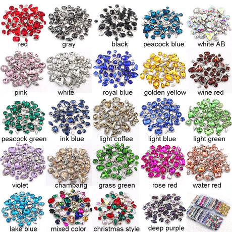 50pcs/Bag Shiny Mixed Shape Sew On Glass Rhinestone Gold Claw Crystal Buckle DIY Decoration 24 Colours