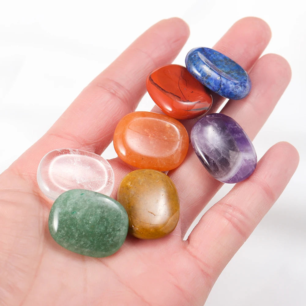 Set of Natural Oval Thumb Worry Stones Seven Chakra Crystal Set