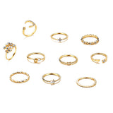 Boho Moon Heart Set of Ten Rings