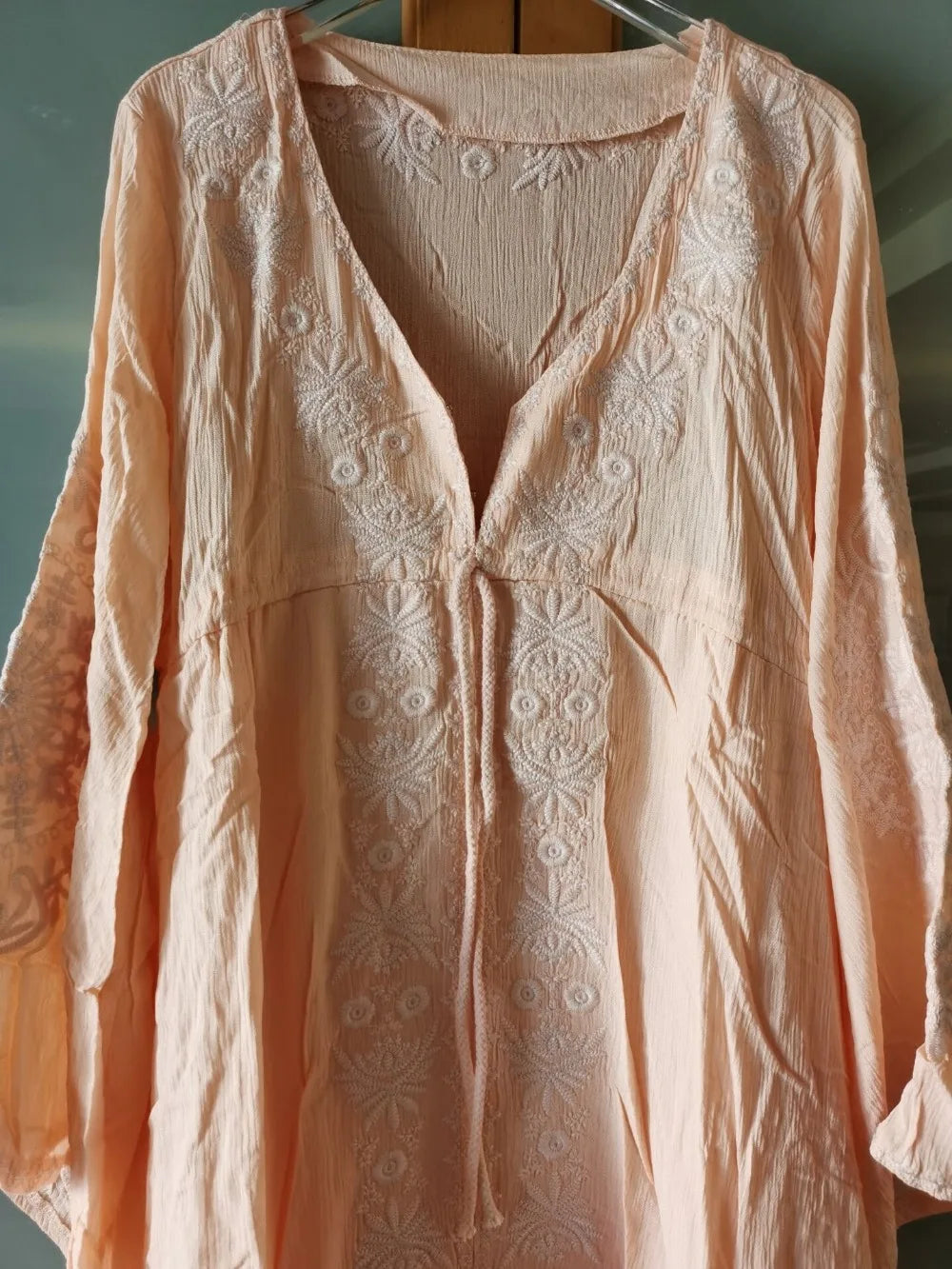 Laney's Long Sleeve Vintage Embroidered Cotton Boho Dress