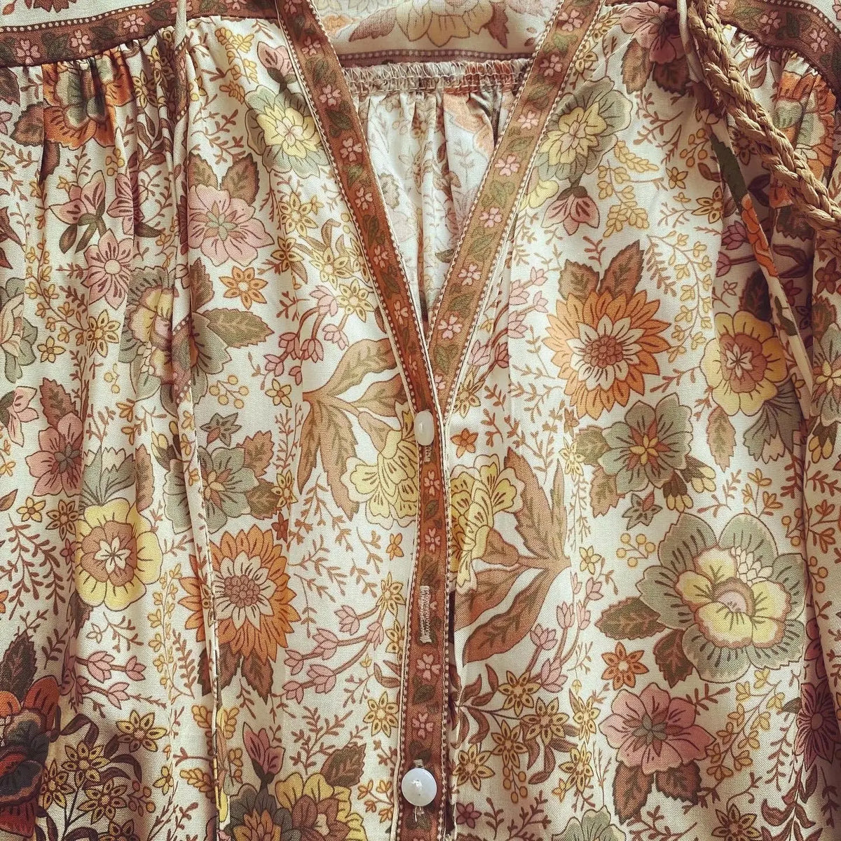Saffy's Boho Blouse Floral Print Buttons Down Top