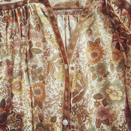 Saffy's Boho Blouse Floral Print Buttons Down Top