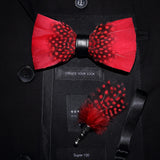 Men's Bow Tie & Pin Set Handmade Natural Feather Gift Box