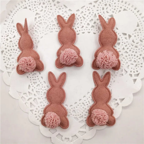 20pcs/lot Felt Rabbit Shapes with Fluffy Tails Padded Appliqués DIY Crafts 2.8*5cm