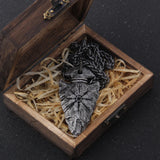 Valknut Viking Spear Stainless Steel Pendant Necklace with Wooden Box