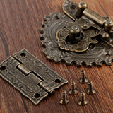 3pcs/set Antique Bronze Padlock Wood Box Latch Hasp Hinge Furniture Hardware