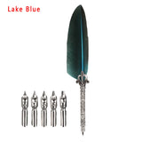 Feather Calligraphy Dip Pen Writing Set with 5 Nibs