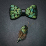 Men's Bow Tie & Pin Set Handmade Natural Feather Gift Box