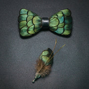 Men's Bow Tie & Pin Set Handmade Natural Feather Gift Box
