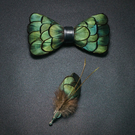 Men's Bow Tie & Pin Set Handmade Natural Feather Gift Box