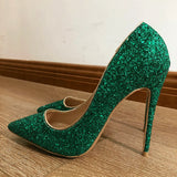 Esmerelda Glittery Green Shoes Green Stiletto High Heel Pointy Toe Shoes
