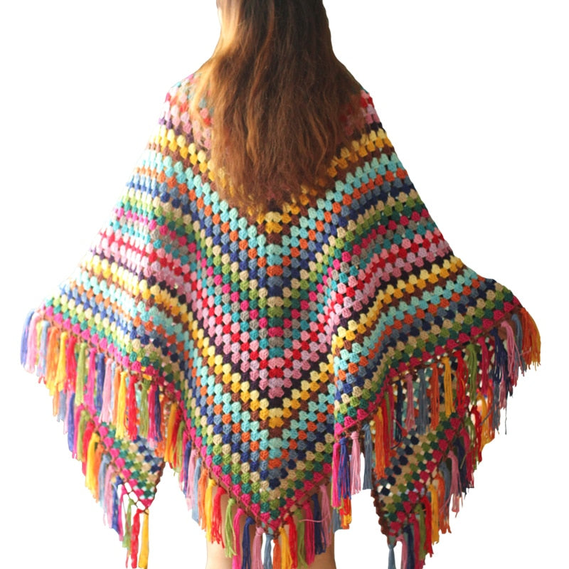 Rainbow Favourites Crocheted Tasseled Hand Made Poncho