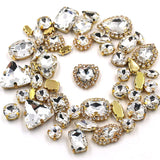 50pcs/Bag Shiny Mixed Shape Sew On Glass Rhinestone Gold Claw Crystal Buckle DIY Decoration 24 Colours