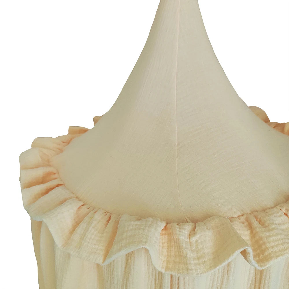 Muslin Cotton Hanging Canopy with Frills Bed Baldachin for Kids Room
