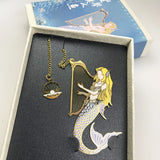 Harp Playing Mermaid Brass Bookmark For Book Lovers