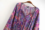 Elhiza's Purple Boho Mini Dress Lantern Sleeve