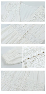 Dove's White Boho Lantern Sleeve Cotton Lace Dress