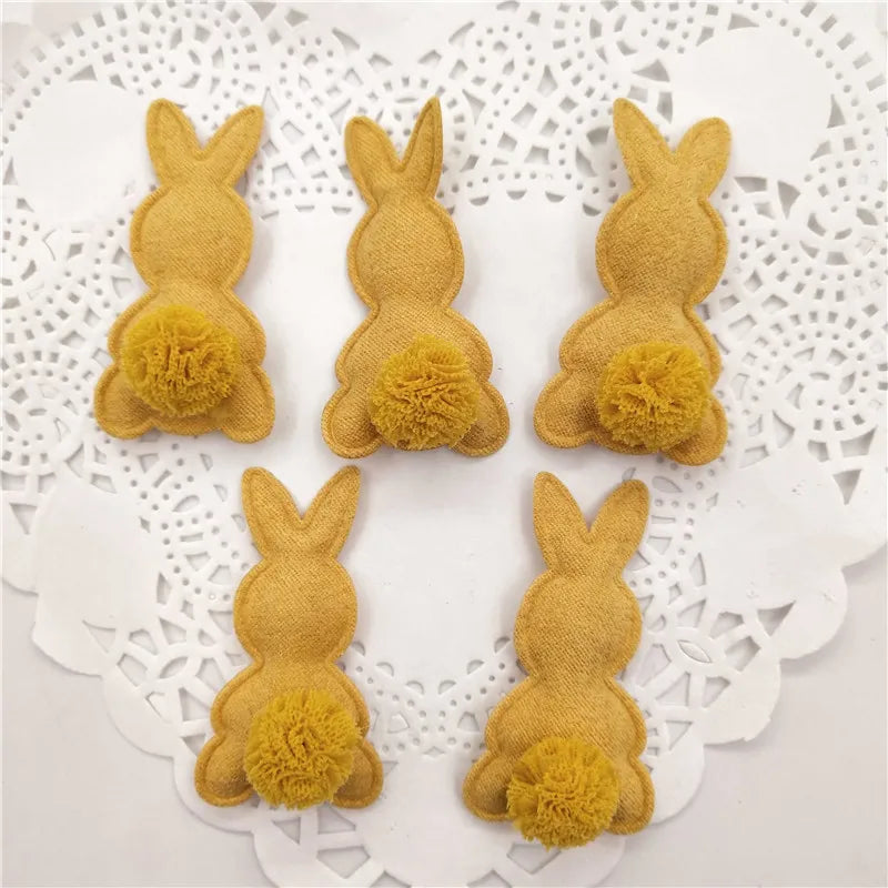 20pcs/lot Felt Rabbit Shapes with Fluffy Tails Padded Appliqués DIY Crafts 2.8*5cm