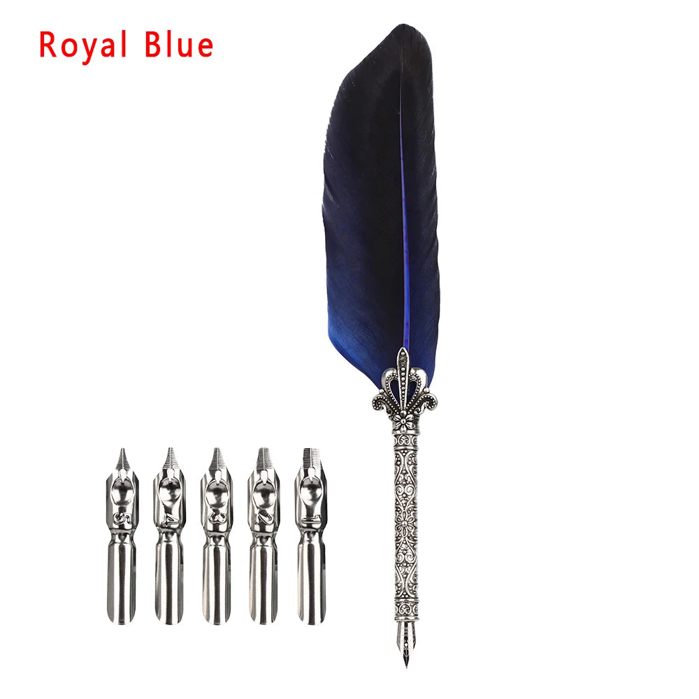 Feather Calligraphy Dip Pen Writing Set with 5 Nibs