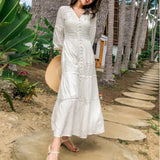 Dove's White Boho Lantern Sleeve Cotton Lace Dress