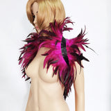 Black Rooster Feather Shrug Gothic Collar with Ribbon Ties
