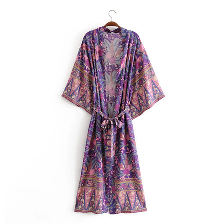 Elhiza's Purple Boho Long Kimono Robe Cover-up