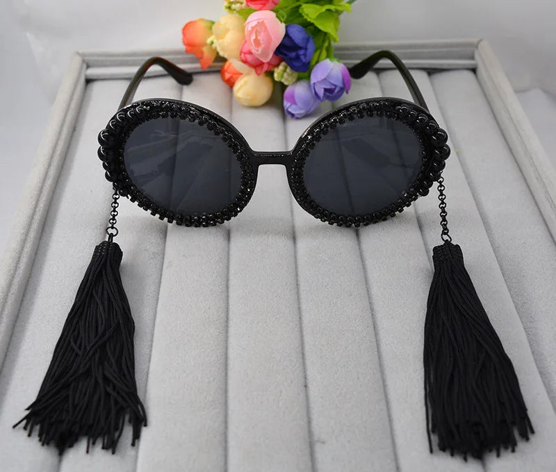Baroque Black Tassel Sunglasses