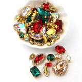50pcs/Bag Shiny Mixed Shape Sew On Glass Rhinestone Gold Claw Crystal Buckle DIY Decoration 24 Colours