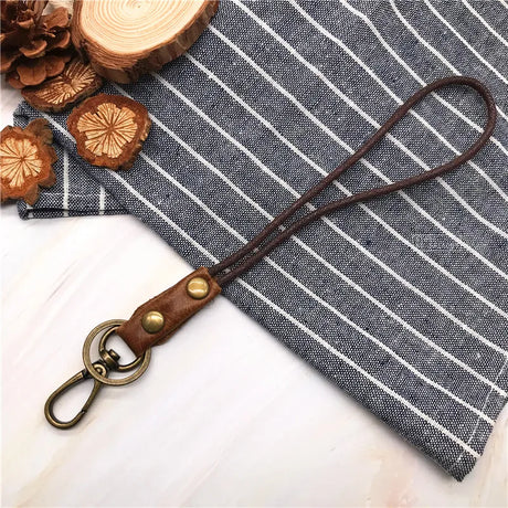 Leather Lanyard Strap Wrist Neck Keychain