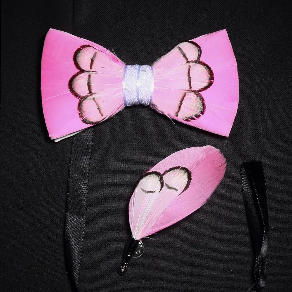 Men's Bow Tie & Pin Set Handmade Natural Feather Gift Box