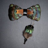 Men's Bow Tie & Pin Set Handmade Natural Feather Gift Box