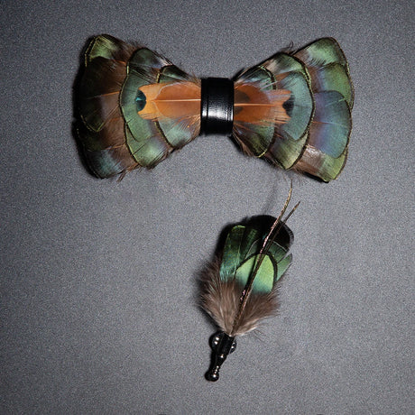 Men's Bow Tie & Pin Set Handmade Natural Feather Gift Box