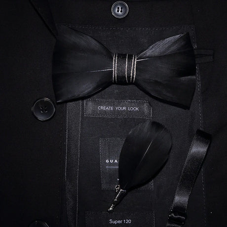 Men's Bow Tie & Pin Set Handmade Natural Feather Gift Box