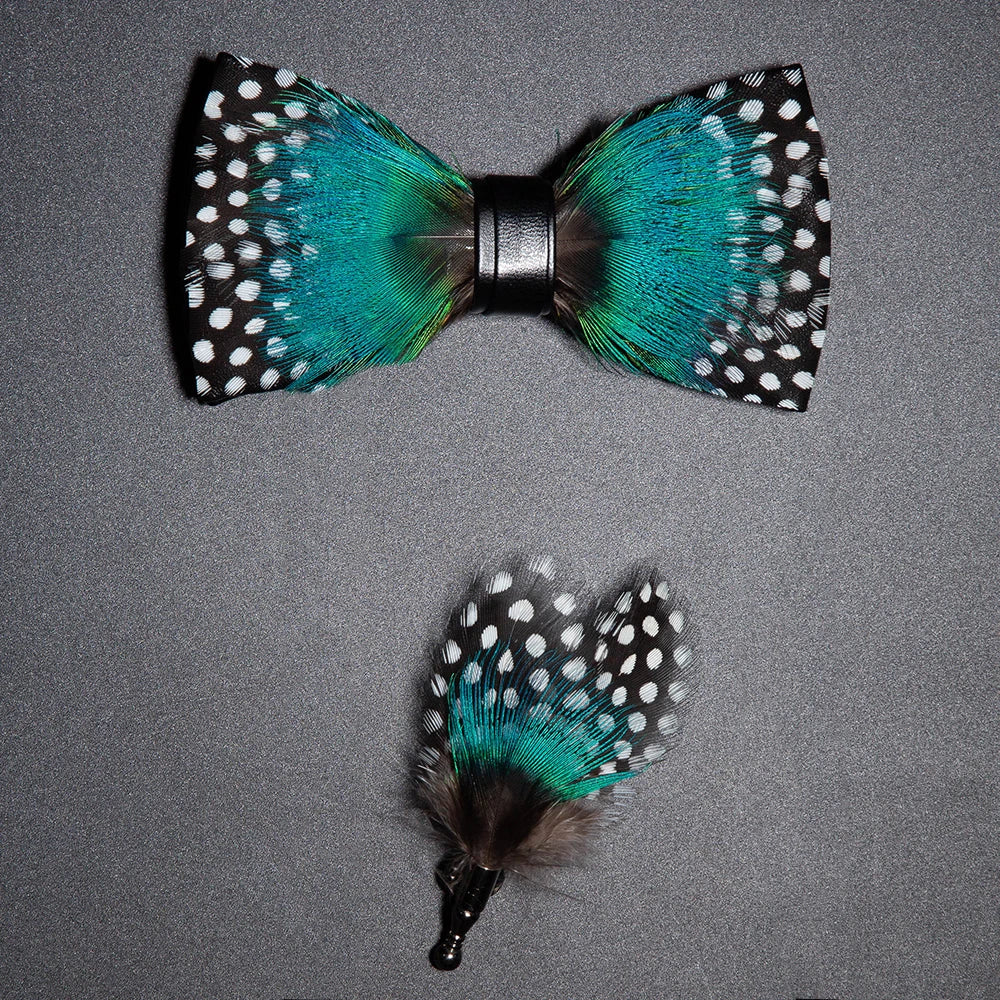 Men's Bow Tie & Pin Set Handmade Natural Feather Gift Box
