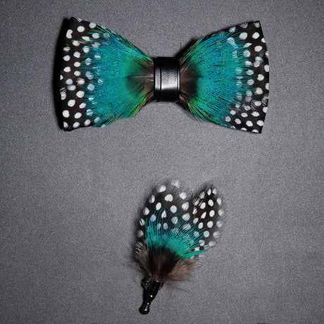 Men's Bow Tie & Pin Set Handmade Natural Feather Gift Box