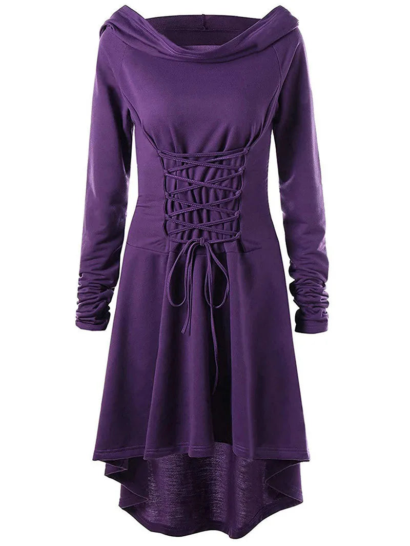 Archer's Goblincore Hooded  Lace Up Tunic Dress